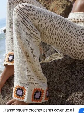 NWT Nasty Gal Granny Square Beach Pants in Cream crochet open knit long flare